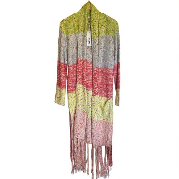 525 America Multicolor knit fringe cardigan sweater open front long duster M/L - Picture 1 of 5